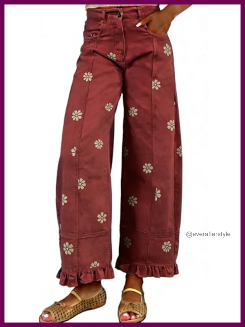 Barrel Jeans Women Floral Print Wide Leg Y2K Patchwork Baggy Boyfriend Denim